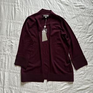 Cyrus burgundy plum tight knit ribbed cardigan sweater sz S Lagenlook artsy fall